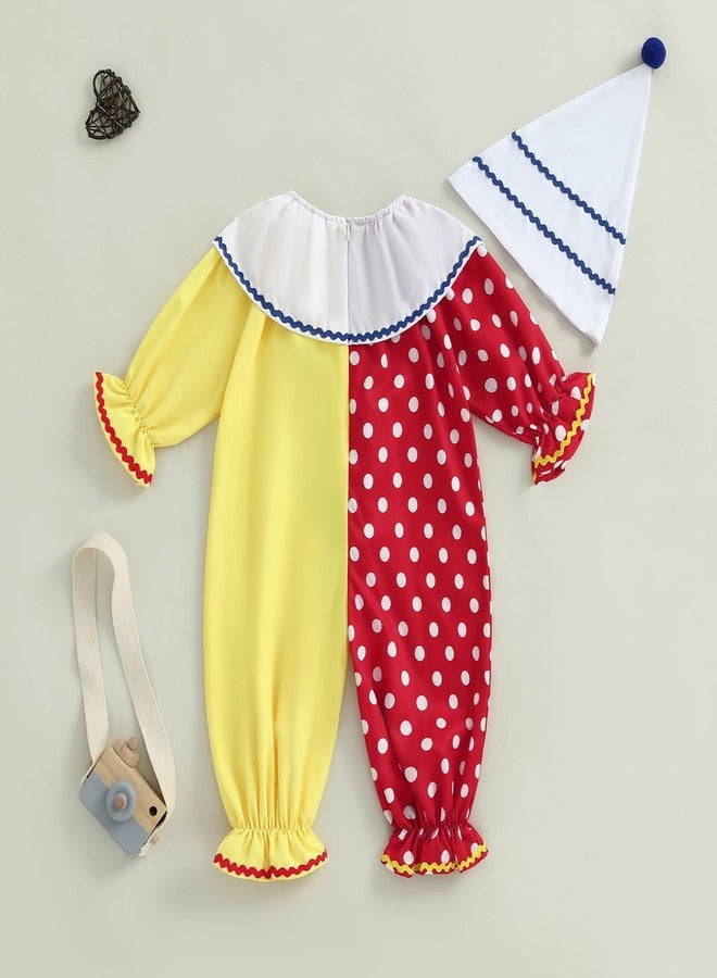 Thorn Tree Toddler Halloween Outfits Baby Boy Girl Clown Costume Contrast Color Long Sleeve Jumpsuit Hat Smocked Outfits (Red, 6-12 Months) - Image 4